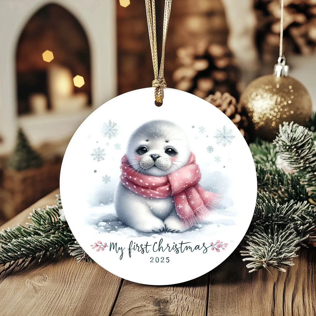 My First Christmas 2025 Arctic Seal Pup Tree Ornament Baby’s First Christmas Keepsake, Cute Newborn Gift