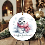 My First Christmas 2025 Arctic Seal Pup Tree Ornament Baby’s First Christmas Keepsake, Cute Newborn Gift