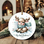 My First Christmas 2025 Moose Ornament – Baby’s First Christmas Keepsake, Cute Newborn Gift, Durable MDF Ornament with Gold Cord
