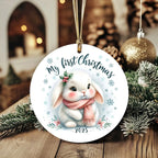 My First Christmas 2025 Bunny Ornament – Baby’s First Christmas Keepsake, Cute Newborn Gift, Durable MDF Ornament with Gold Cord