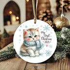 My First Christmas 2025 Kitten Ornament – Baby’s First Christmas Keepsake, Cute Newborn Gift, Durable MDF Ornament with Gold Cord