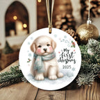 My First Christmas 2025 Puppy Ornament – Baby’s First Christmas Keepsake, Cute Newborn Gift, Durable MDF Ornament with Gold Cord