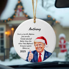 Personalized Nephew - Niece Trump Christmas Ornament – Funny Santa Thumbs-Up Holiday Gift – Custom Name & Year Keepsake for Nephews