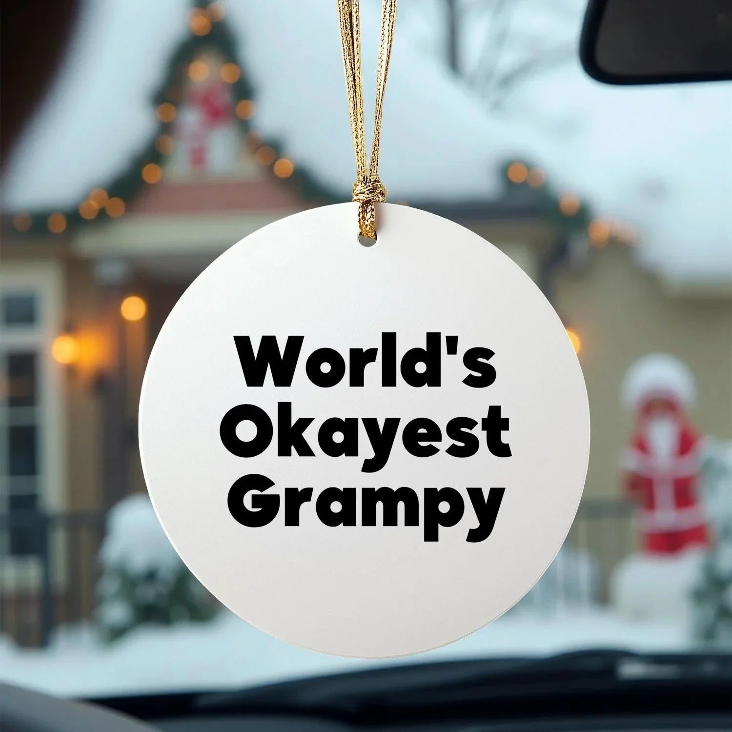 World's Okayest Grampy Circle Ornament, Funny Grampy Gifts for Men from Friends, Unique Christmas Circle Ornament for Grampy's Home, Gifts for Grampy