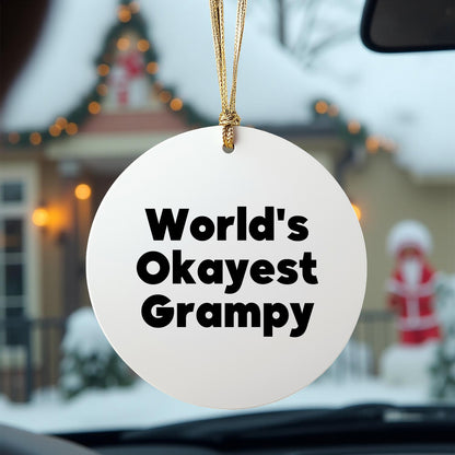 World's Okayest Grampy Circle Ornament, Funny Grampy Gifts for Men from Friends, Unique Christmas Circle Ornament for Grampy's Home, Gifts for Grampy