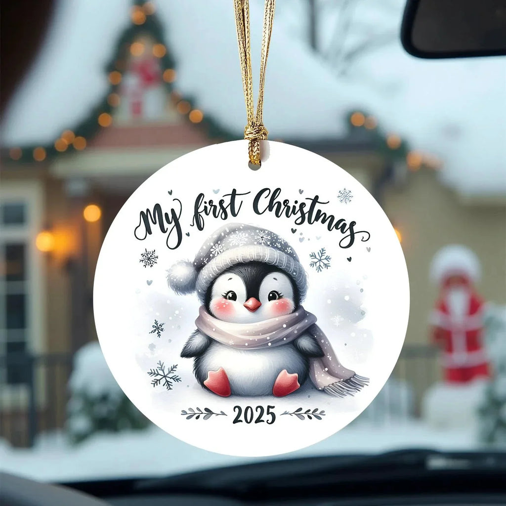 My First Christmas 2025 Penguin Ornament – Baby’s First Christmas Keepsake, Cute Newborn Gift, Durable MDF Ornament with Gold Cord
