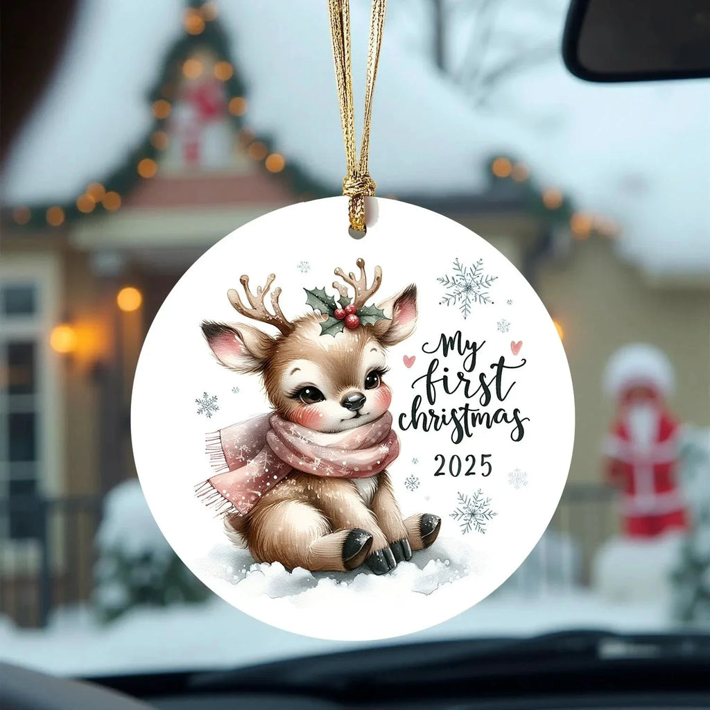 My First Christmas 2025 Deer Ornament – Baby’s First Christmas Keepsake, Cute Newborn Gift, Durable MDF Ornament with Gold Cord