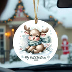 My First Christmas 2025 Moose Ornament – Baby’s First Christmas Keepsake, Cute Newborn Gift, Durable MDF Ornament with Gold Cord
