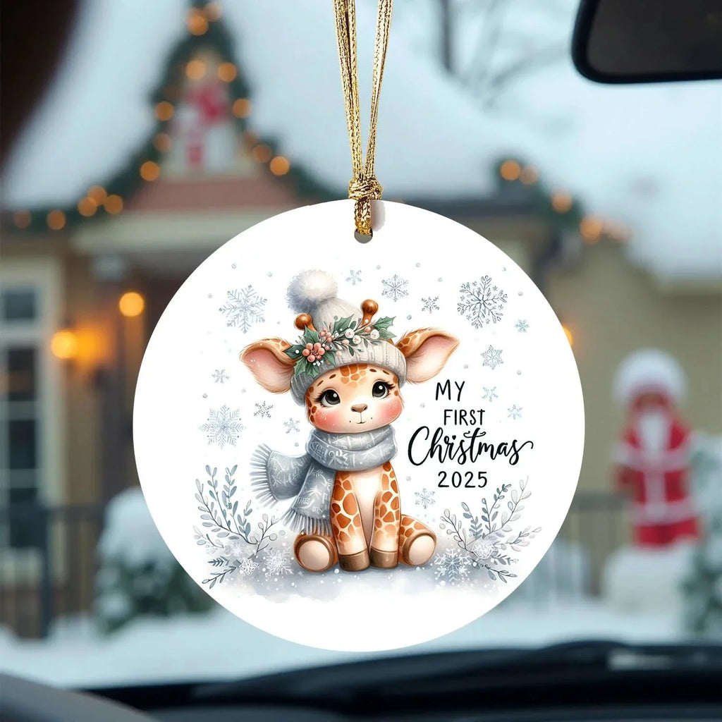 My First Christmas 2025 Giraffe Ornament – Baby’s First Christmas Keepsake, Cute Newborn Gift, Durable MDF Ornament with Gold Cord