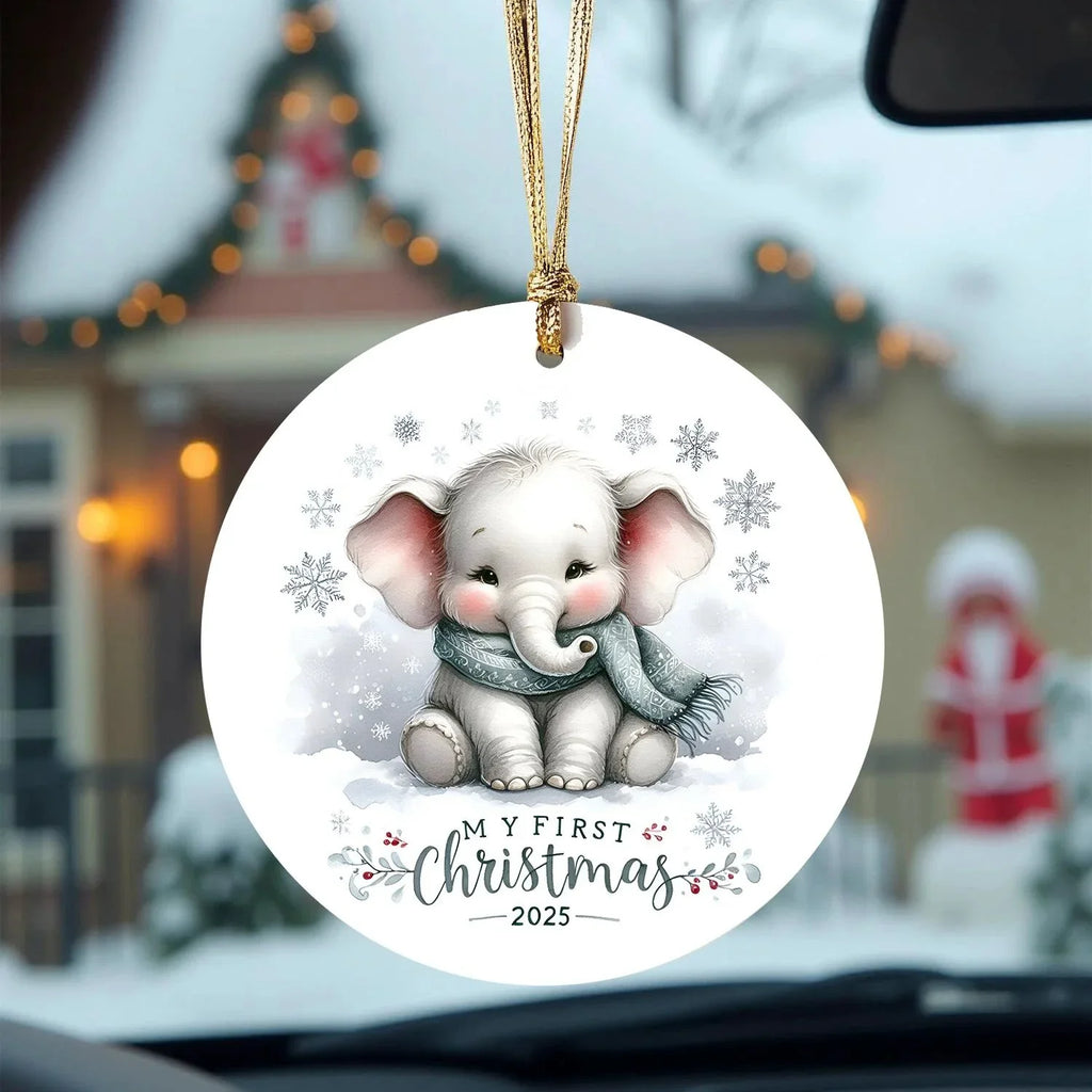 My First Christmas 2025 Elephant Ornament – Baby’s First Christmas Keepsake, Cute Newborn Gift, Durable MDF Ornament with Gold Cord