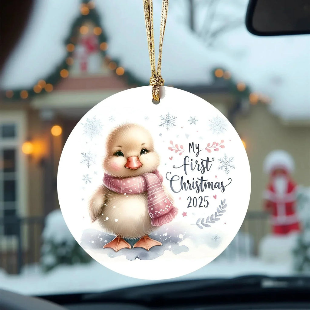 My First Christmas 2025 Duckling Ornament – Baby’s First Christmas Keepsake, Cute Newborn Gift, Durable MDF Ornament with Gold Cord
