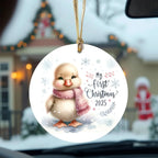 My First Christmas 2025 Duckling Ornament – Baby’s First Christmas Keepsake, Cute Newborn Gift, Durable MDF Ornament with Gold Cord