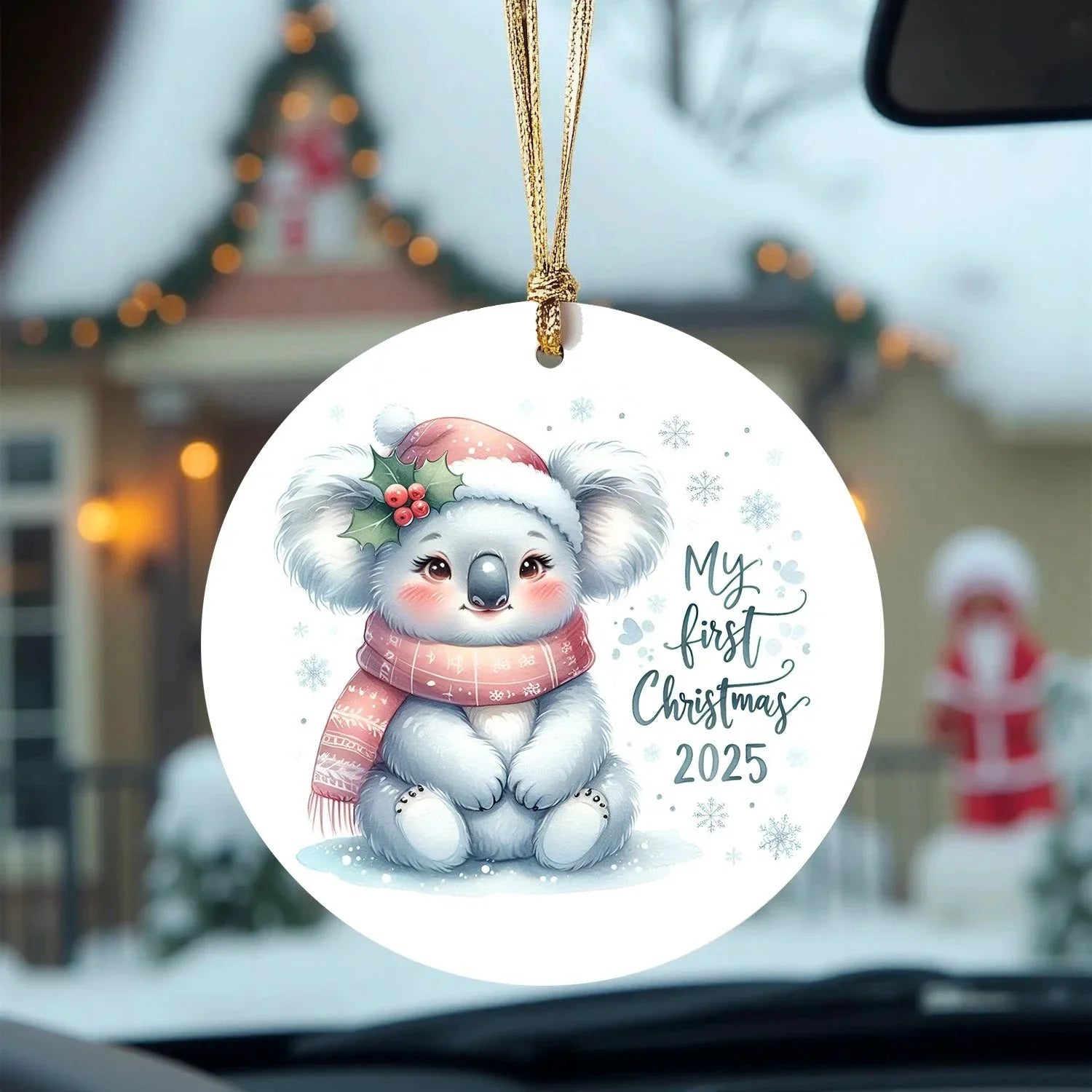 My First Christmas 2025 Koala Ornament – Baby’s First Christmas Keepsake, Cute Newborn Gift, Durable MDF Ornament with Gold Cord