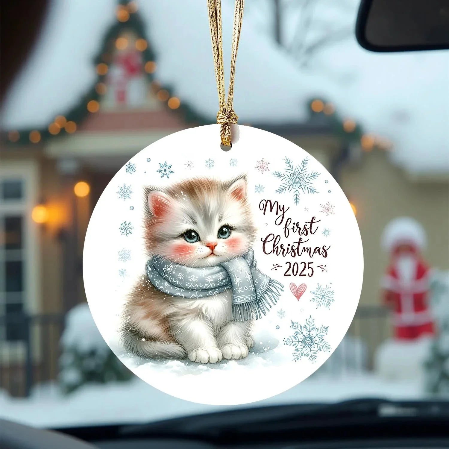 My First Christmas 2025 Kitten Ornament – Baby’s First Christmas Keepsake, Cute Newborn Gift, Durable MDF Ornament with Gold Cord