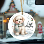 My First Christmas 2025 Puppy Ornament – Baby’s First Christmas Keepsake, Cute Newborn Gift, Durable MDF Ornament with Gold Cord