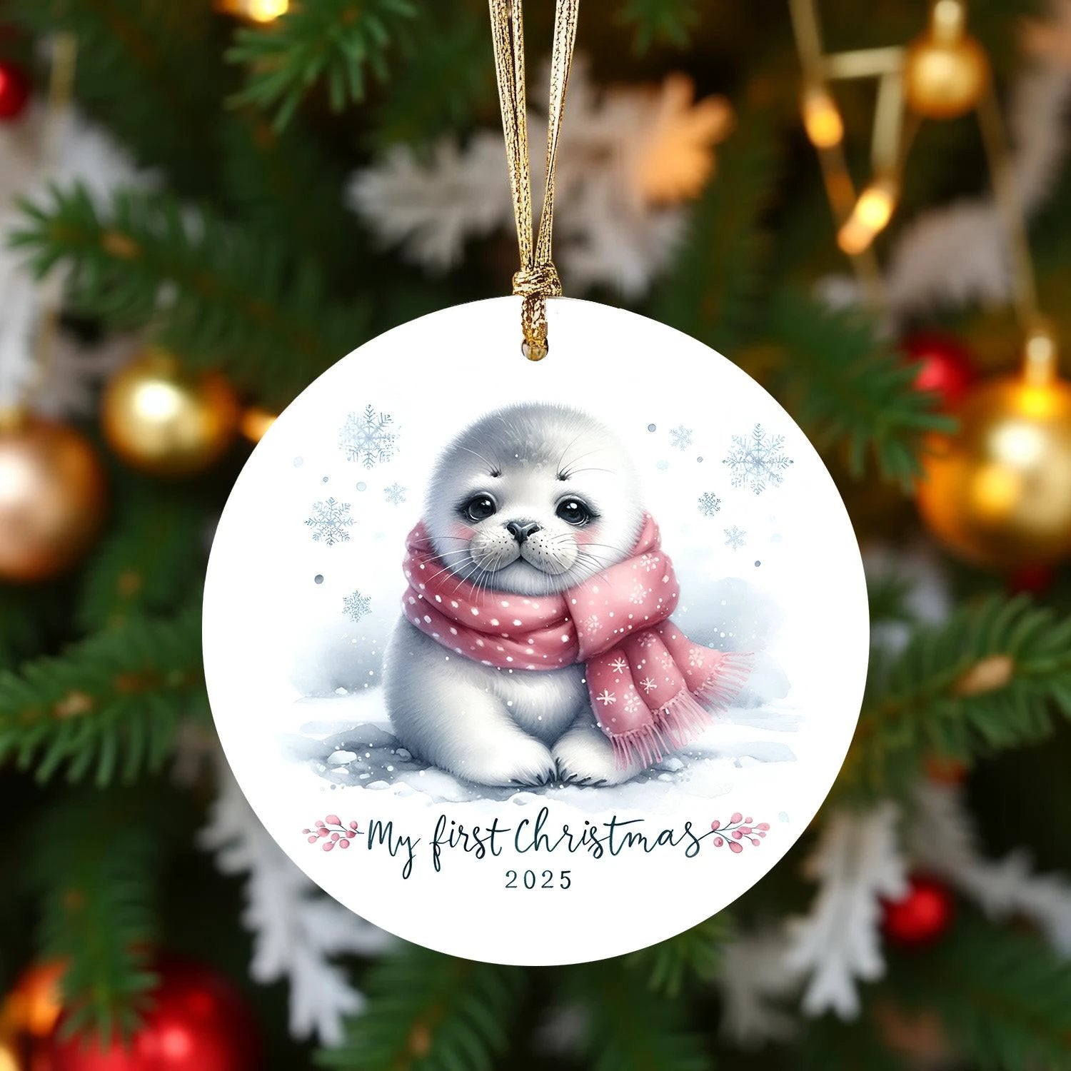 My First Christmas 2025 Arctic Seal Pup Tree Ornament Baby’s First Christmas Keepsake, Cute Newborn Gift