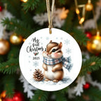 My First Christmas 2025 Chipmunk Ornament – Baby’s First Christmas Keepsake, Cute Newborn Gift, Durable MDF Ornament with Gold Cord