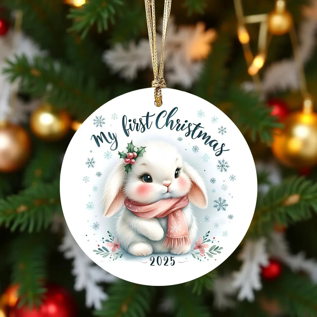 My First Christmas 2025 Bunny Ornament – Baby’s First Christmas Keepsake, Cute Newborn Gift, Durable MDF Ornament with Gold Cord