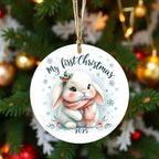 My First Christmas 2025 Bunny Ornament – Baby’s First Christmas Keepsake, Cute Newborn Gift, Durable MDF Ornament with Gold Cord