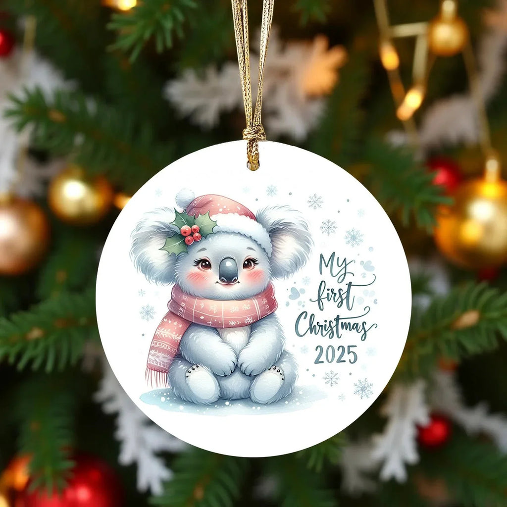 My First Christmas 2025 Koala Ornament – Baby’s First Christmas Keepsake, Cute Newborn Gift, Durable MDF Ornament with Gold Cord