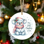 My First Christmas 2025 Koala Ornament – Baby’s First Christmas Keepsake, Cute Newborn Gift, Durable MDF Ornament with Gold Cord