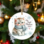 My First Christmas 2025 Kitten Ornament – Baby’s First Christmas Keepsake, Cute Newborn Gift, Durable MDF Ornament with Gold Cord