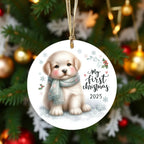 My First Christmas 2025 Puppy Ornament – Baby’s First Christmas Keepsake, Cute Newborn Gift, Durable MDF Ornament with Gold Cord