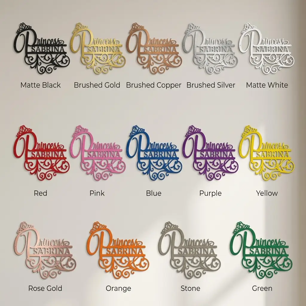 Personalized Princess Name Metal Wall Art | Custom Princess Bedroom Sign | Girls Room Decor | Crown Name Sign | Made in USA