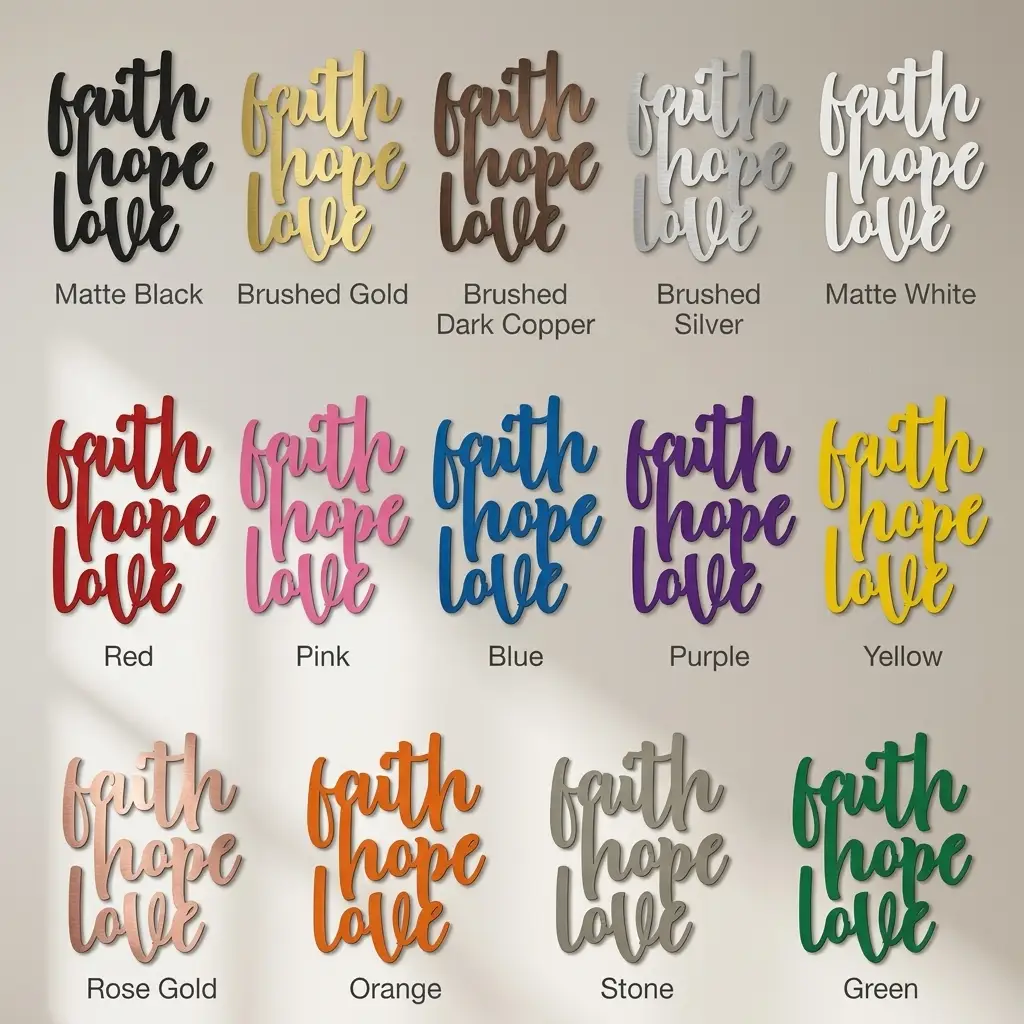 Faith Hope Love Script Indoor Outdoor Steel Wall Sign