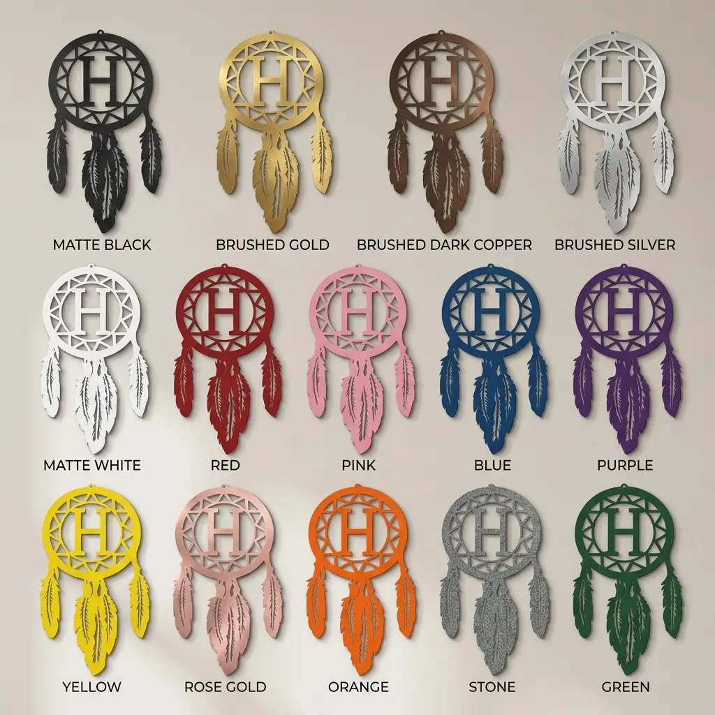 Personalized Dreamcatcher Metal Wall Art – Custom Initial Southwestern Feather Décor