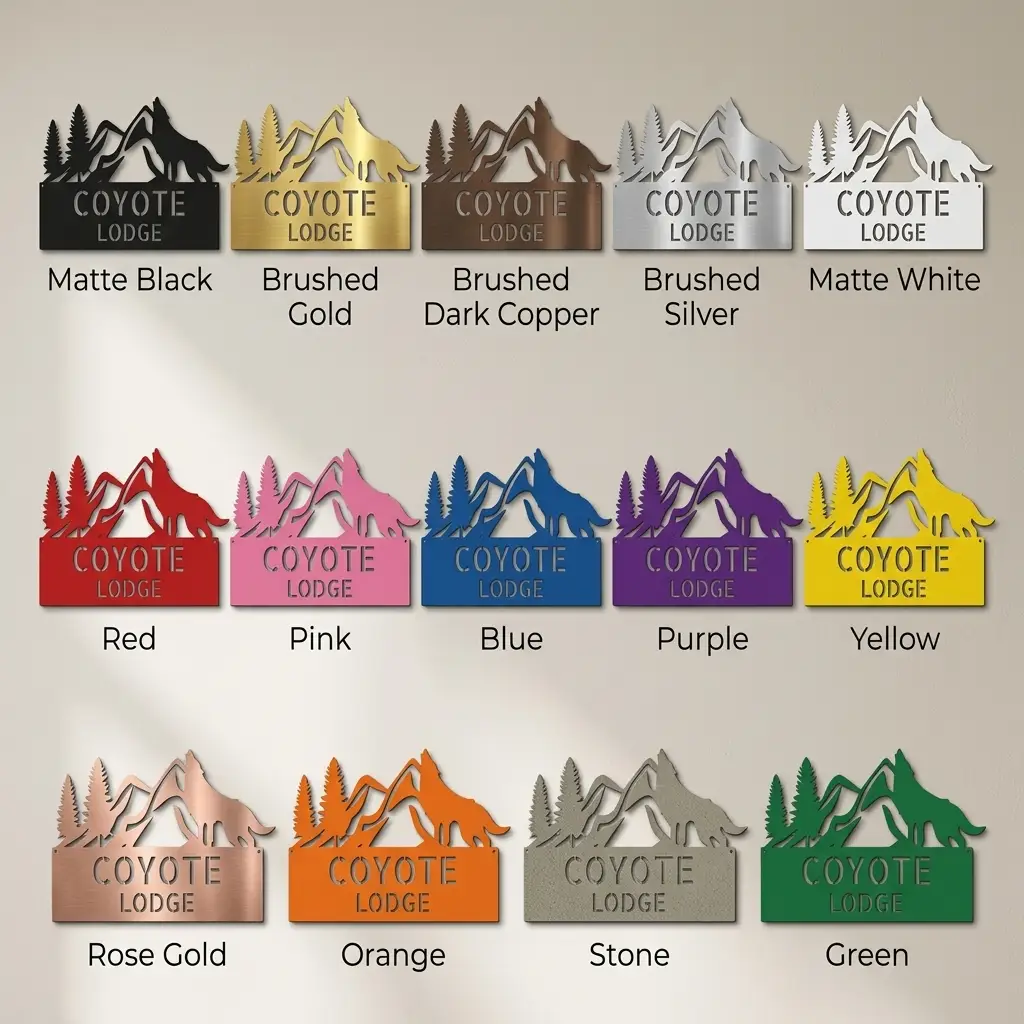 Coyote and Mountains Custom Name Metal Wall Sign