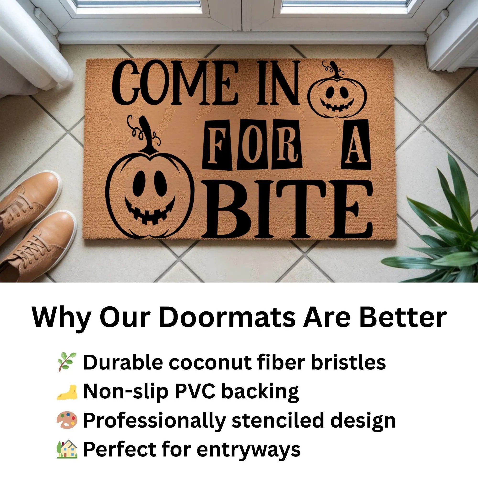 Come In for a Bite Doormat – Funny Pumpkin Halloween Outdoor Coir Mat