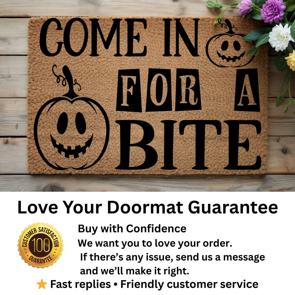Come In for a Bite Doormat – Funny Pumpkin Halloween Outdoor Coir Mat