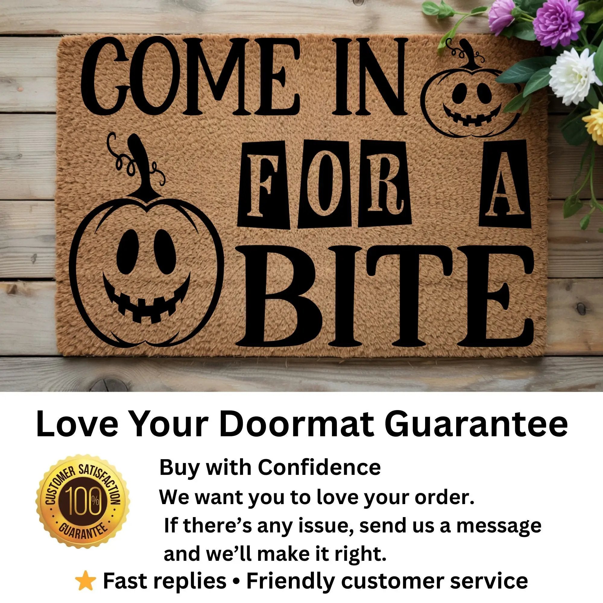 Come In for a Bite Doormat – Funny Pumpkin Halloween Outdoor Coir Mat