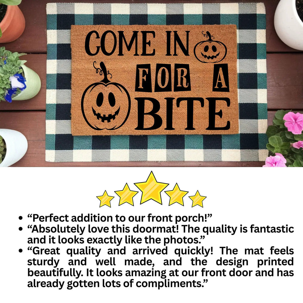 Come In for a Bite Doormat – Funny Pumpkin Halloween Outdoor Coir Mat