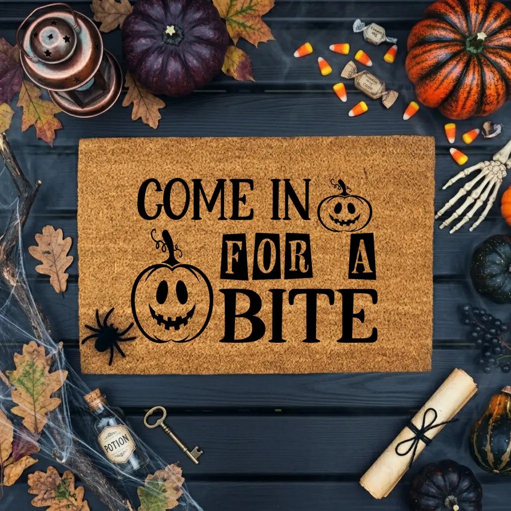 Come In for a Bite Doormat – Funny Pumpkin Halloween Outdoor Coir Mat