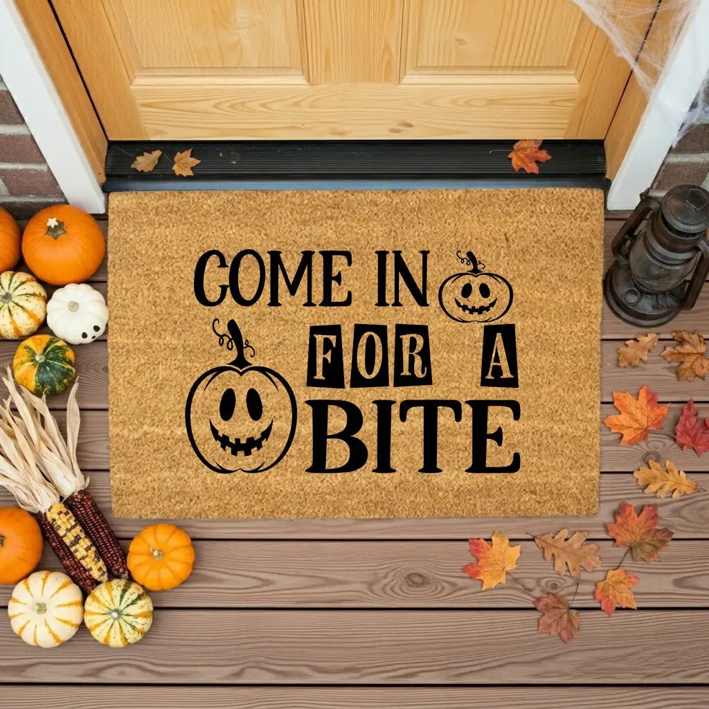Come In for a Bite Doormat – Funny Pumpkin Halloween Outdoor Coir Mat