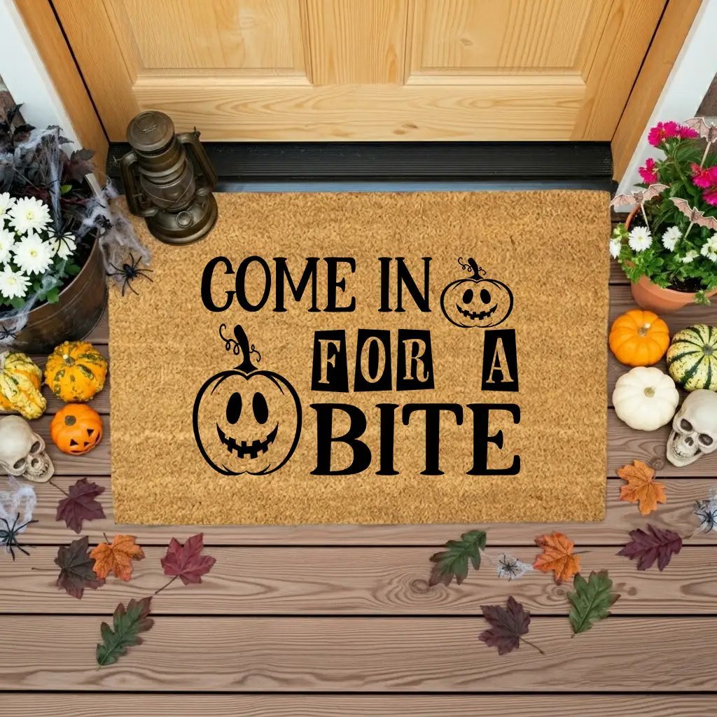 Come In for a Bite Doormat – Funny Pumpkin Halloween Outdoor Coir Mat