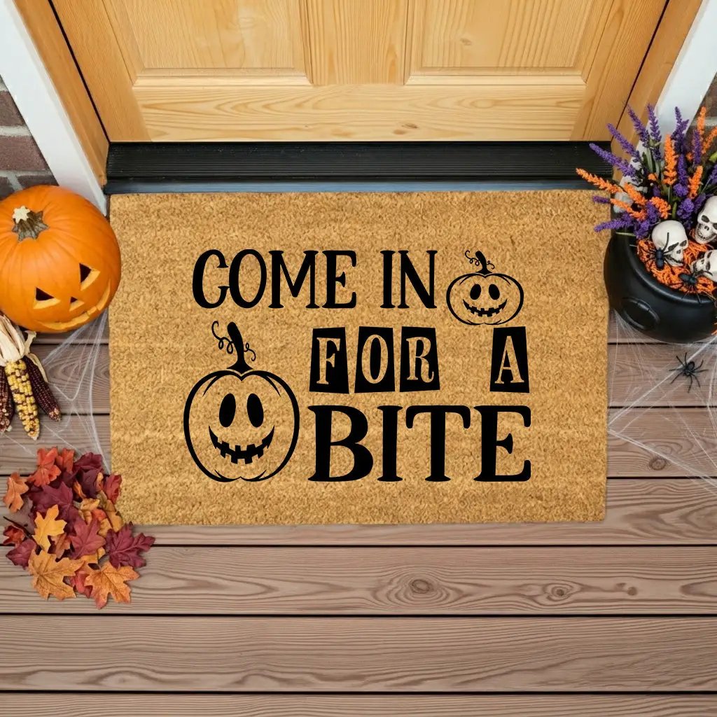 Come In for a Bite Doormat – Funny Pumpkin Halloween Outdoor Coir Mat