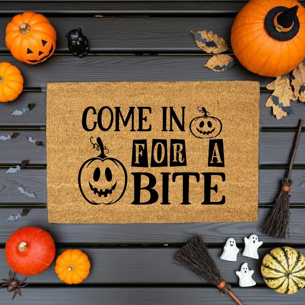 Come In for a Bite Doormat – Funny Pumpkin Halloween Outdoor Coir Mat