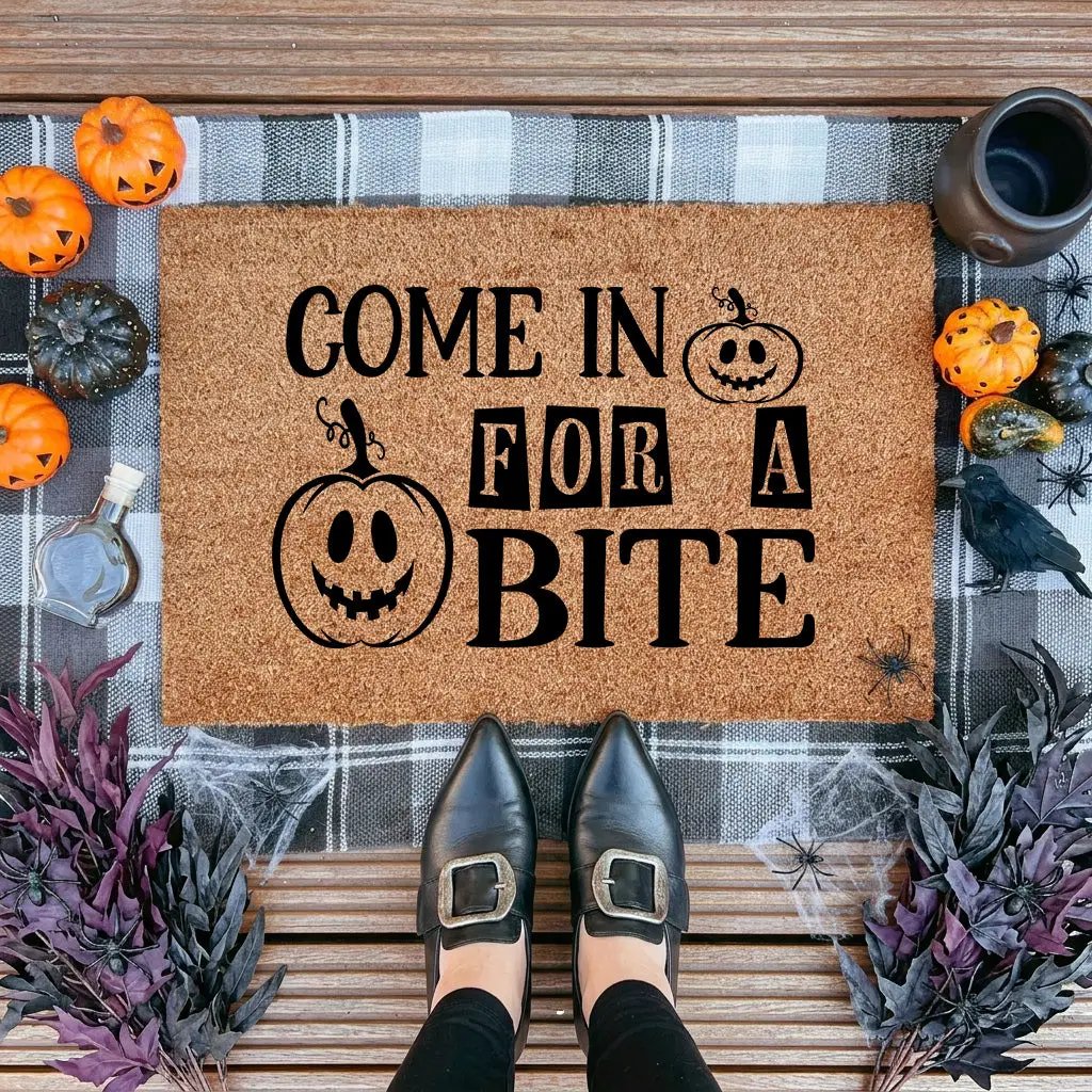 Come In for a Bite Doormat – Funny Pumpkin Halloween Outdoor Coir Mat