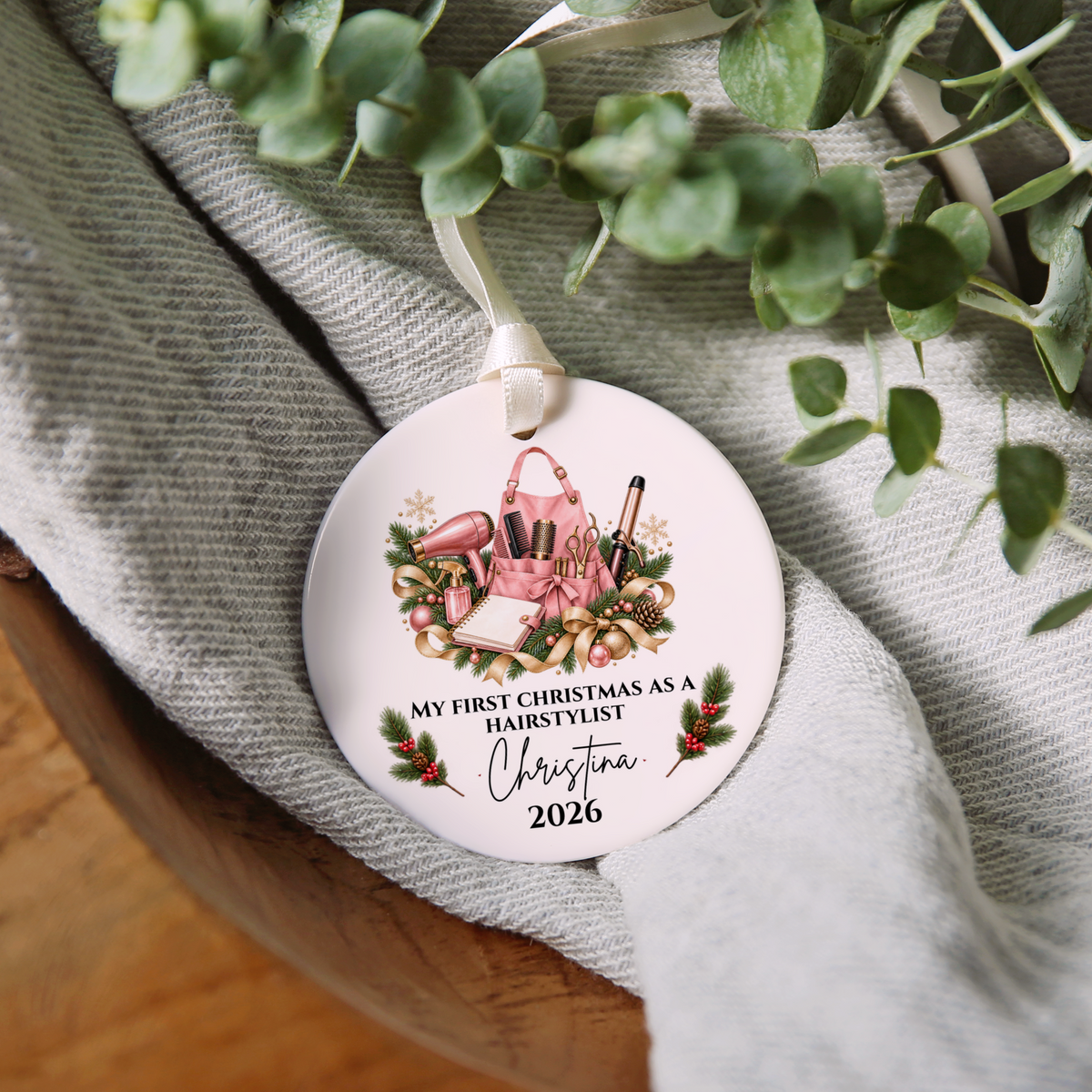 Personalized Hairstylist, Barber Christmas Ornament, First Christmas as a Hairdresser, Custom Hair Stylist Gift, Cosmetologist Graduation Keepsake