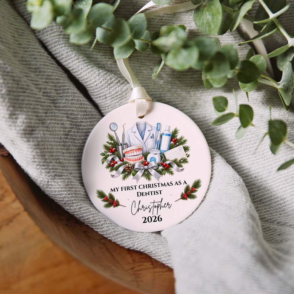Personalized Dentist Christmas Ornament, First Christmas as a Dentist, Dental School Graduation Gift, Custom Dentist Name Ornament