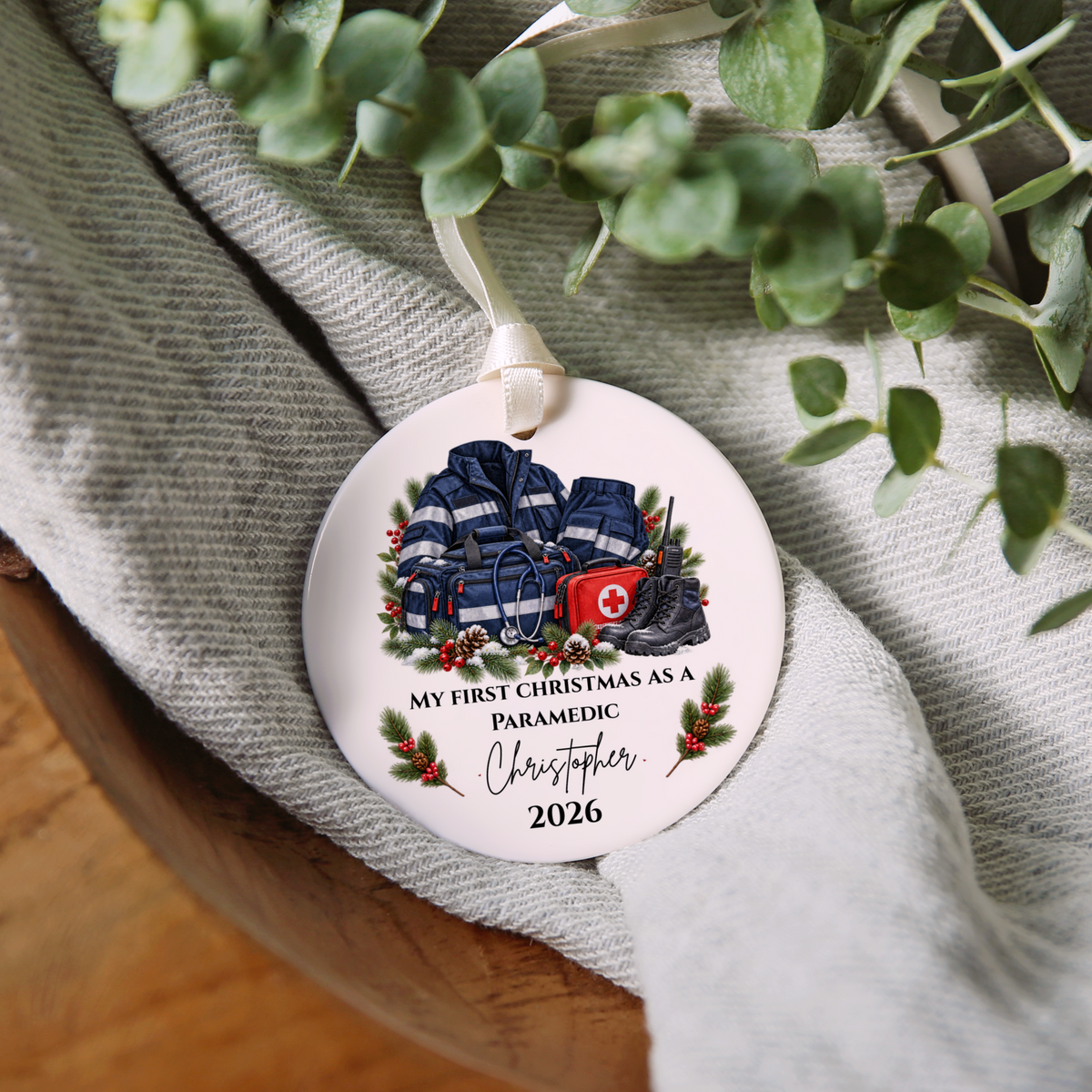 Personalized Paramedic Christmas Ornament, Custom EMT Gift, First Christmas as a Paramedic, EMS First Responder Appreciation Keepsake