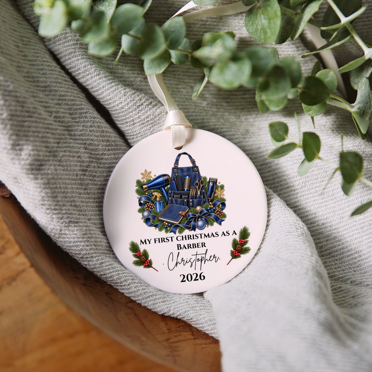 Personalized Hairstylist, Barber Christmas Ornament, First Christmas as a Hairdresser, Custom Hair Stylist Gift, Cosmetologist Graduation Keepsake