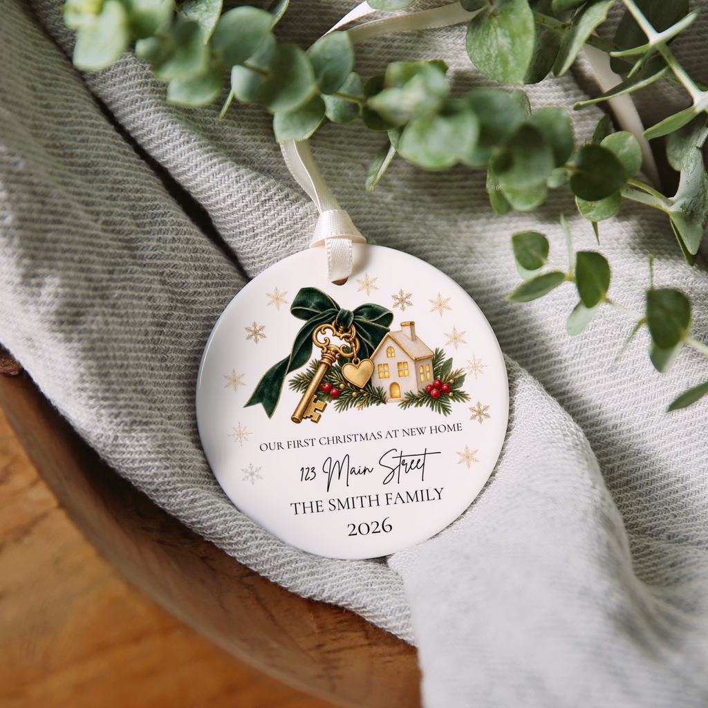 Personalized First Christmas in New Home Ornament, Custom House Key Christmas Decoration, New Homeowner Gift, Housewarming Keepsake