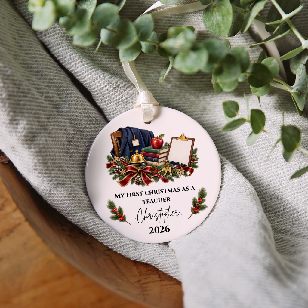 Personalized Teacher Christmas Ornament, First Christmas as a Teacher Gift, Custom Teacher Name Ornament, Teacher Appreciation Keepsake