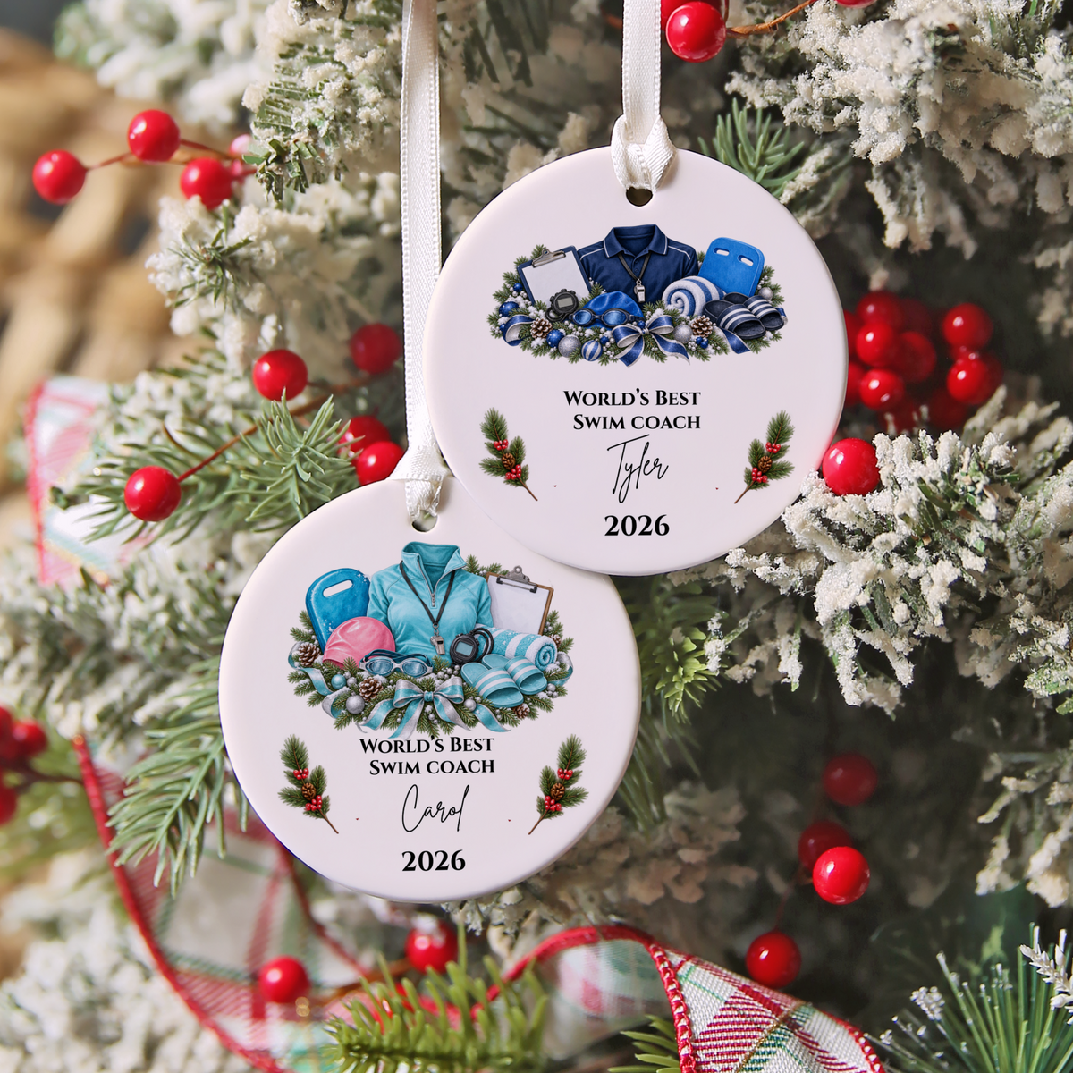 Personalized Swim Coach Ornament, Swimming Coach Christmas Gift, Custom Coach Appreciation Keepsake, Swim Team Gift, Name and Year