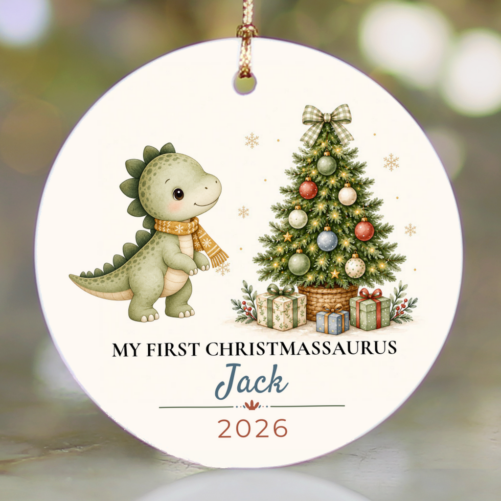 Dinosaur Personalized Christmas Ornament, Baby 1st 2nd 3rd Christmas, Custom Name Year, Cute Christmassaurus Gift