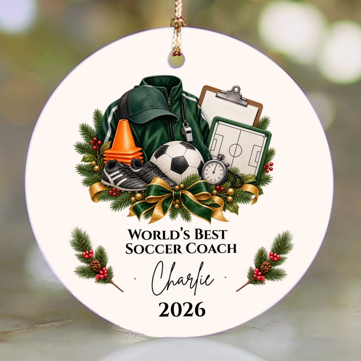 Personalized Soccer Coach Ornament, Custom Football Coach Christmas Gift, Coach Appreciation Gift for Men Women, Name Year Keepsake